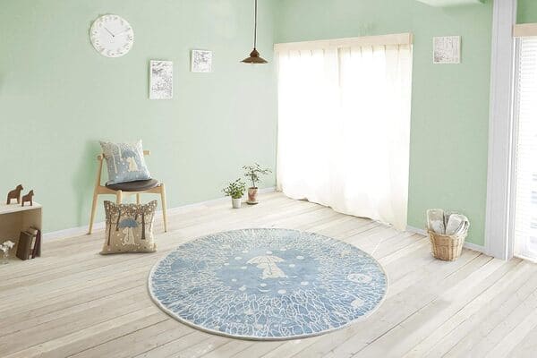 ムーミン柄がかわいい！ムーミン／北欧調ゴブラン織りラグ（円形・直径１６０）