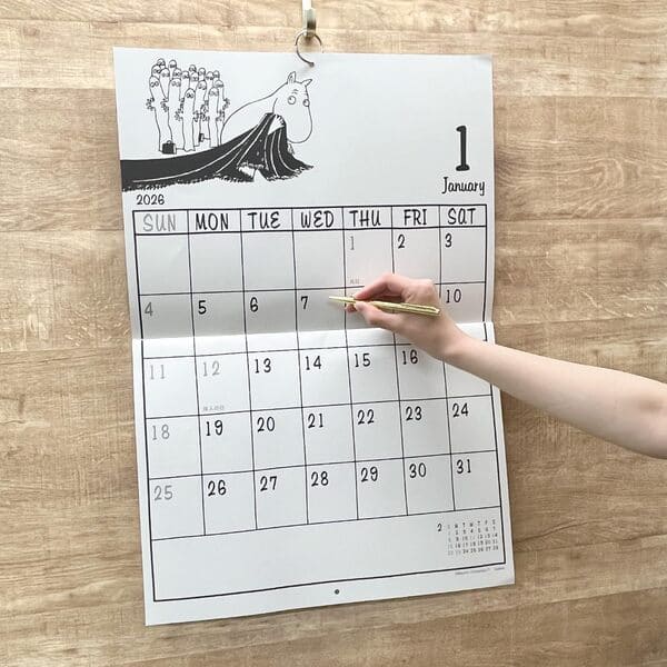 モノトーンのムーミン。学研ステイフル MOOMIN ムーミン大判カレンダー AM16010