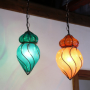 ガラスペンダントランプ エジプト製アイアンワークチューリップ オレンジ