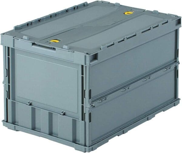 スライドロックで飛びだし防止。トラスコ中山 TRUSCO(トラスコ)薄型折りたたみコンテナロックフタ付 50L TR-C50B