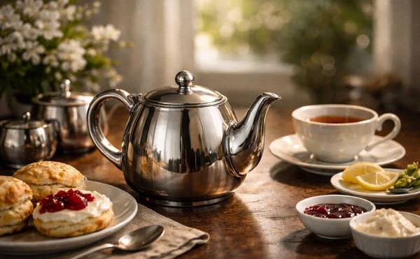 ちょっと贅沢な気分。美しい輝きを放つステンレスのティーポット
