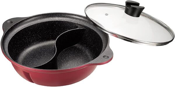 パール金属 マルチテイスト IH対応ガラス蓋付二食鍋28cm(紅玉色)  HB-4014