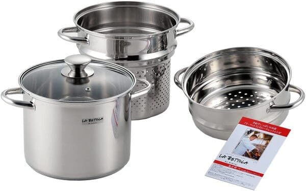 有名シェフ監修。タマハシ LA BETTOLA（ラ・ベットラ）落合務 IH200V対応スチーム＆パスタポット LB-177のイメージ画像